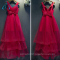 A-Line Backless Sexy Tulle Tiered Bow Pleat Robe de bal rouge